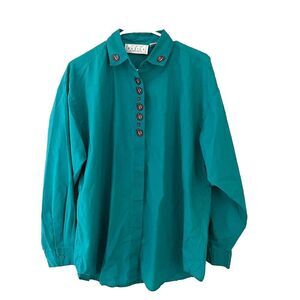 Vtg Basics Southern Classics Emerald Green Shirt Button Up 22W/42 Grandma Artsy